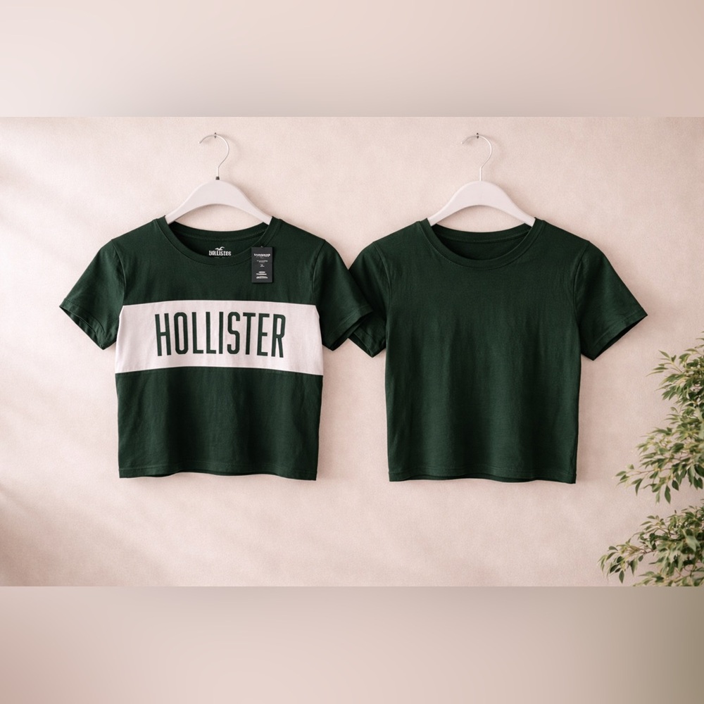 Hollister Forest Green Colorblock Logo Crop Top - Size S